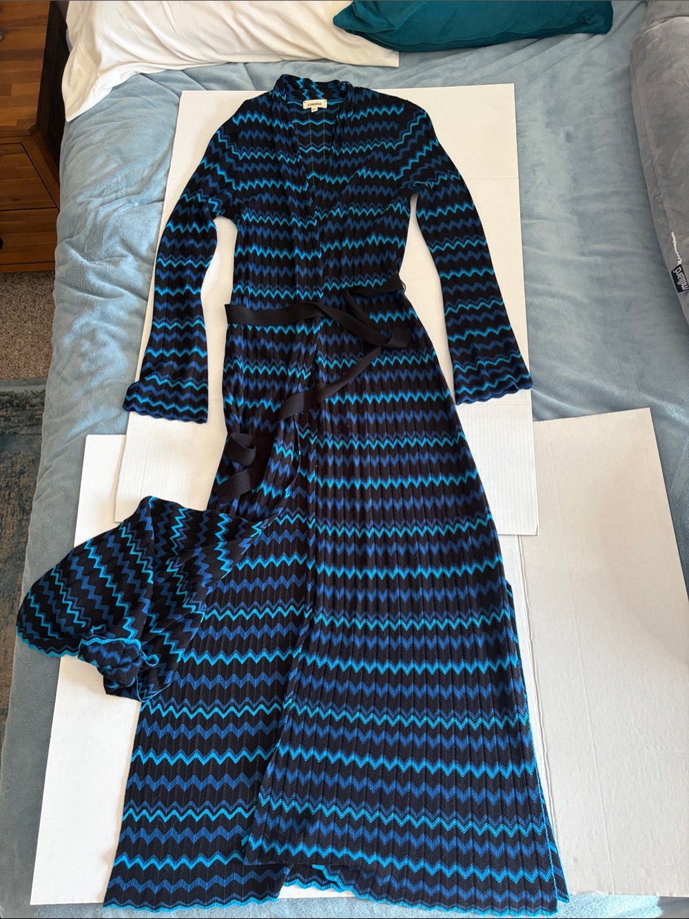 L'AGENCE Black, Teal & Blue Zigzag Knit Duster